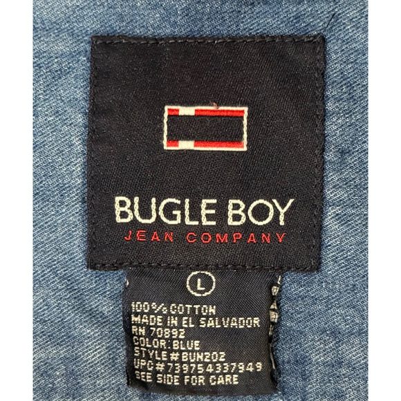 Vintage Bugle Boy Denim Striped Shirt Mens Large Long Sleeves 100% Cotton - Picture 2 of 7